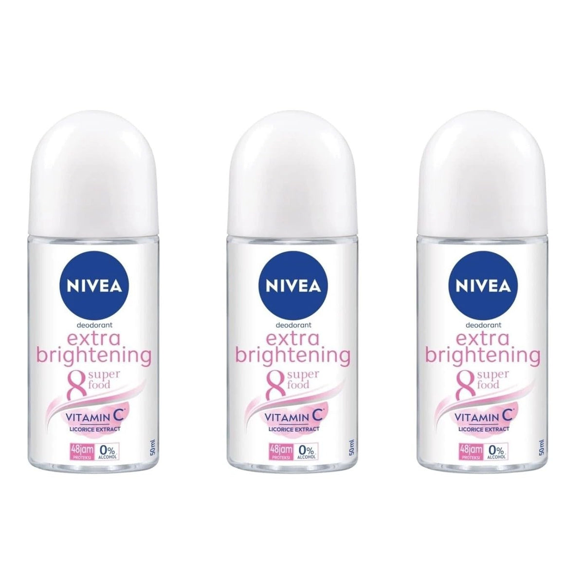 NIVEA Extra Brightening Roll-On Deodorant Pack of 3 - Long-Lasting Freshness