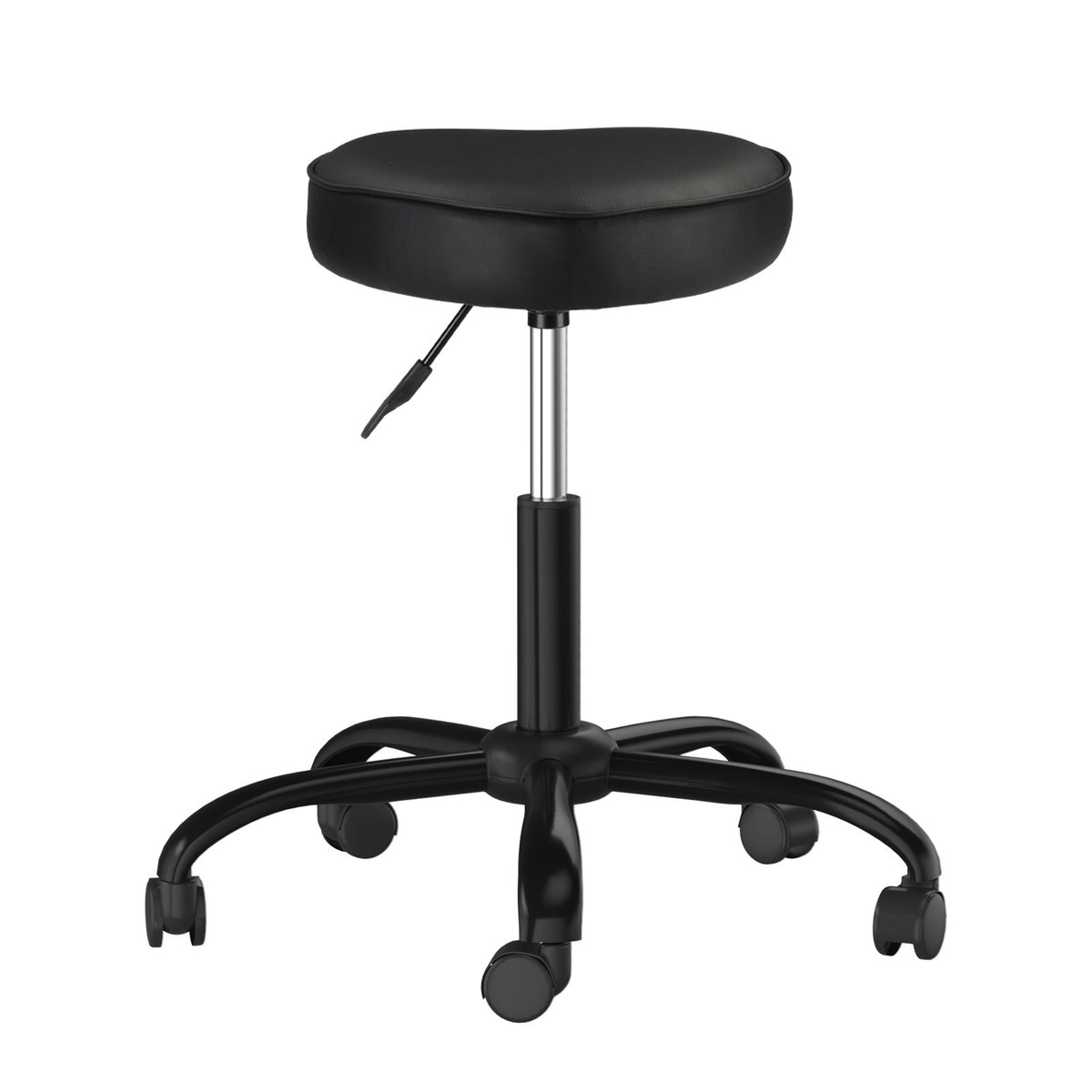 Adjustable Salon Stool on Wheels - Heart-Shaped PU Leather Seat, Ergonomic, Height-Adjustable