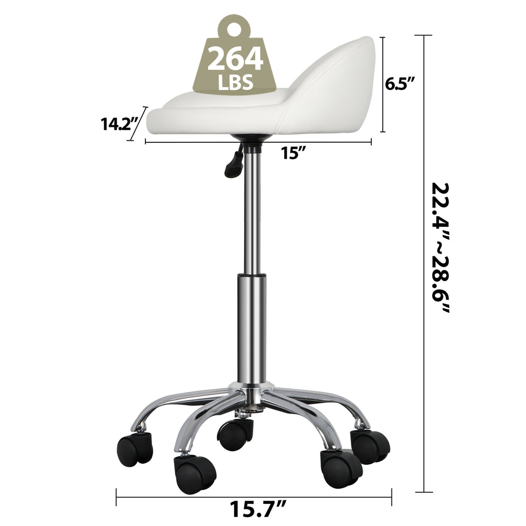 Adjustable Hydraulic Swivel Salon Stool with Backrest - White