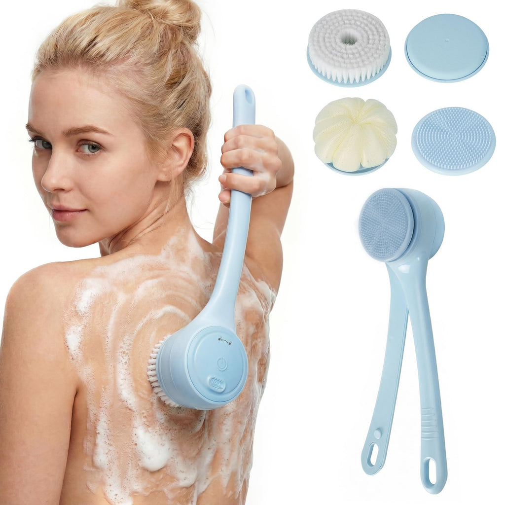 Electric Body Brush Back Scrubber with 5 Replaceable Heads and Hook