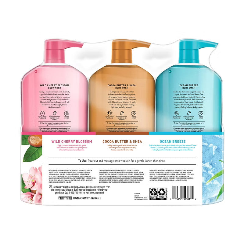 Suave Body Wash Variety Pack - Hydrating, Long-Lasting Scents for All Skin Types