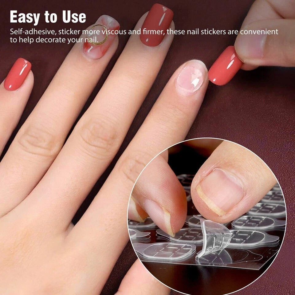 Double-Sided Nail Glue Tape Stickers for Press-On Nails - Reusable, Transparent, 12 Sizes