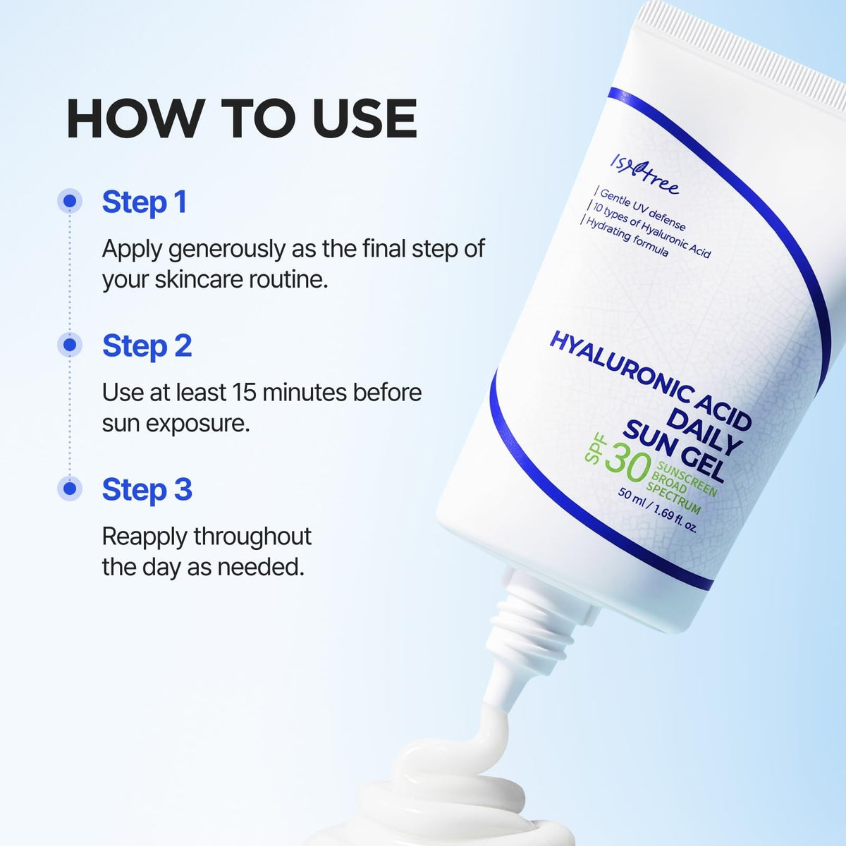 Hyaluronic Acid SPF 30 Sun Gel Sunscreen - Lightweight Hydrating SPF 30