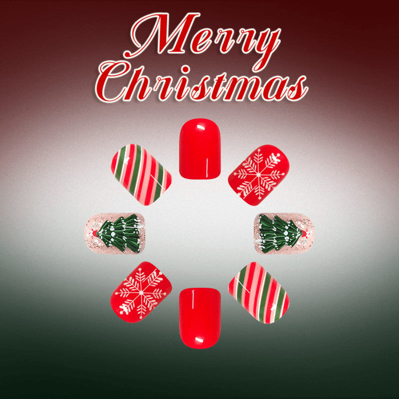 48Pcs Short Square Red Christmas Nail Press-On Nails Holiday Manicure Set