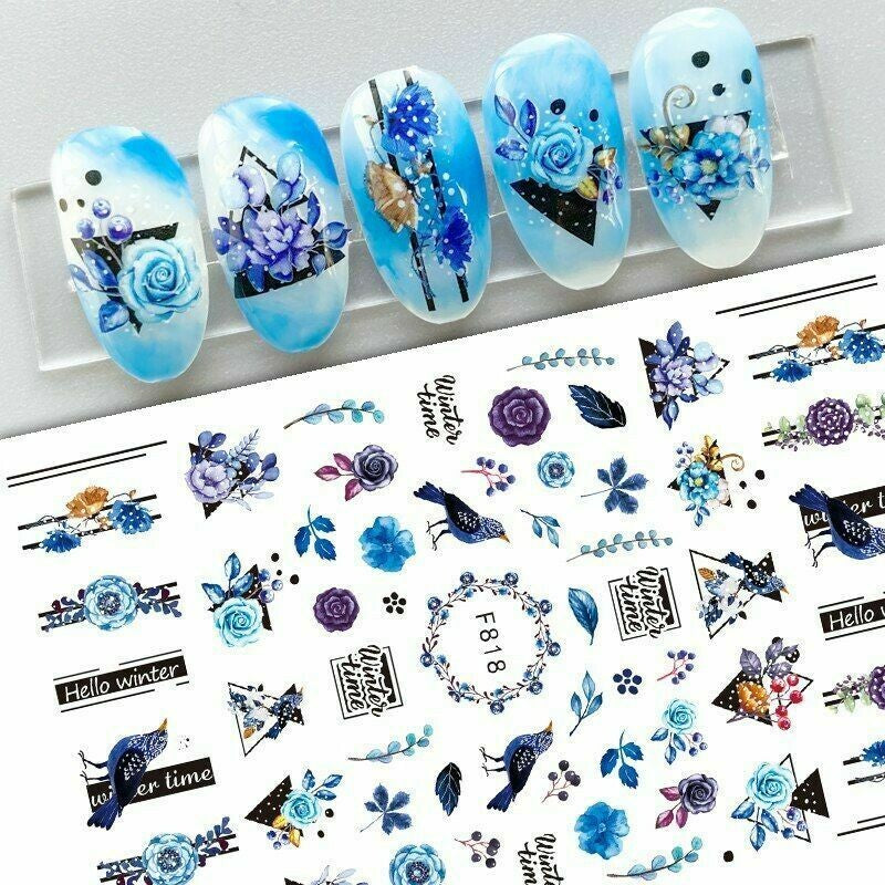 3D Nail Art Sticker Decal Bird Winter Flower Leaves for Nails - F818 NH21