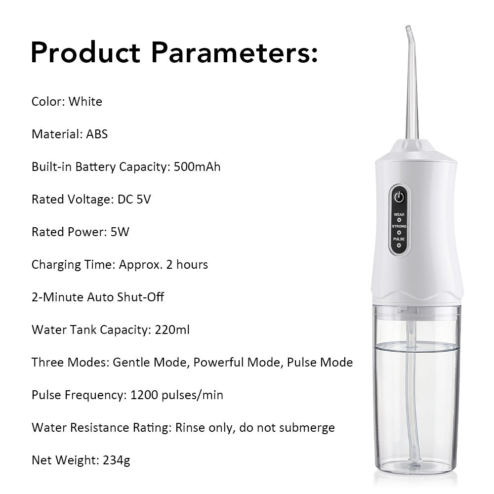 Cordless Water Flosser Oral Irrigator with 3 Modes & 4 Tips - Portable Dental Cleaner