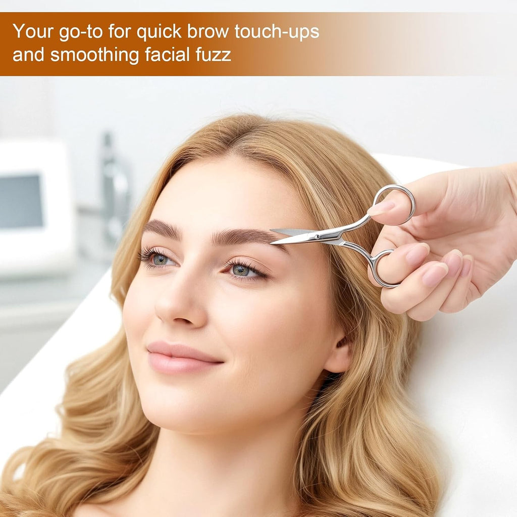 Professional Eyebrow & Facial Hair Scissors Set - Stainless Steel 2-Pack