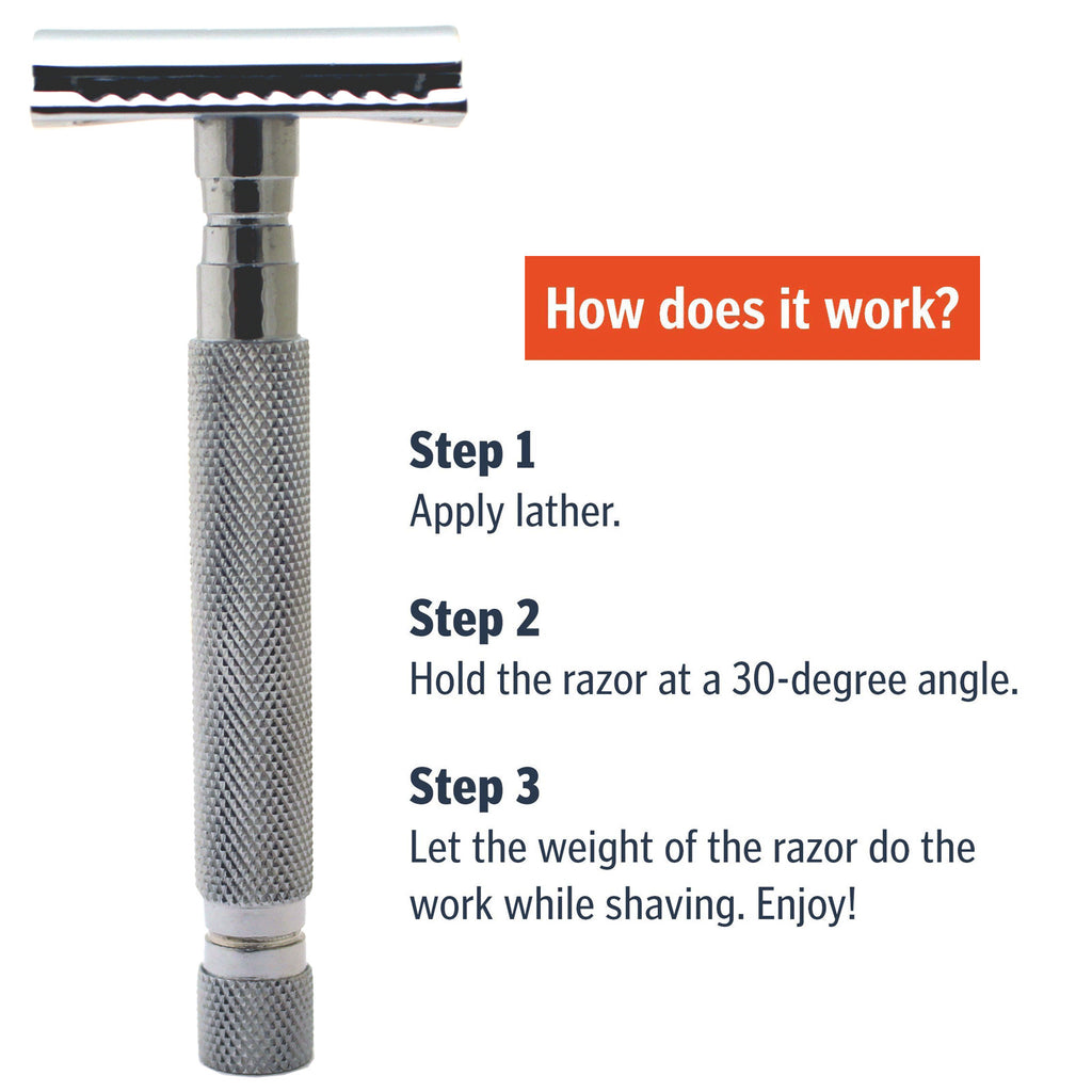Double Edge Safety Razor for Men with 10 Blades - Stainless Steel Handle