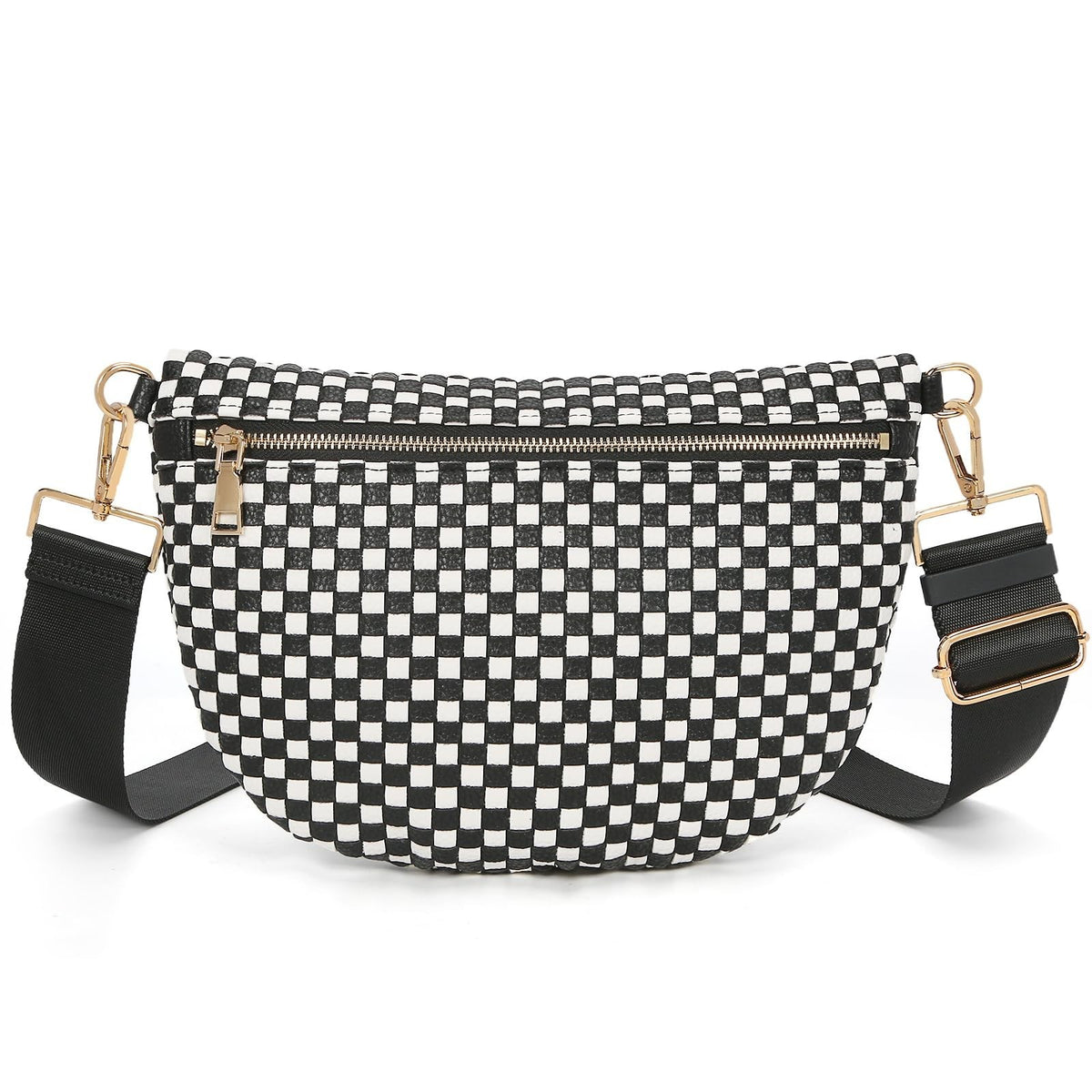 Women’s Checkered Faux Leather Crossbody Bag – Woven Bum Bag