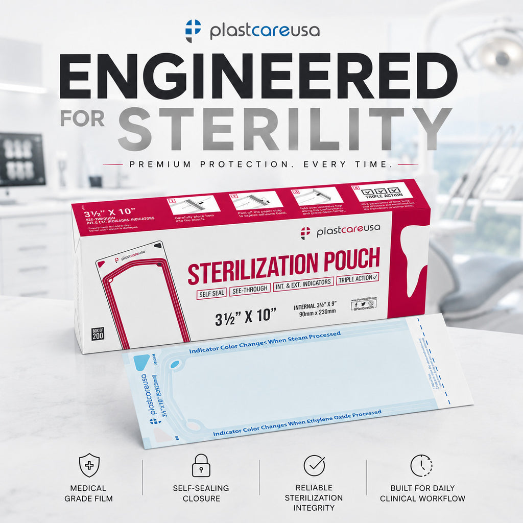 Self-Sealing Sterilization Pouch, 3.5" x 10" Paper/Blue Film, 5 Boxes (1000 Pcs)