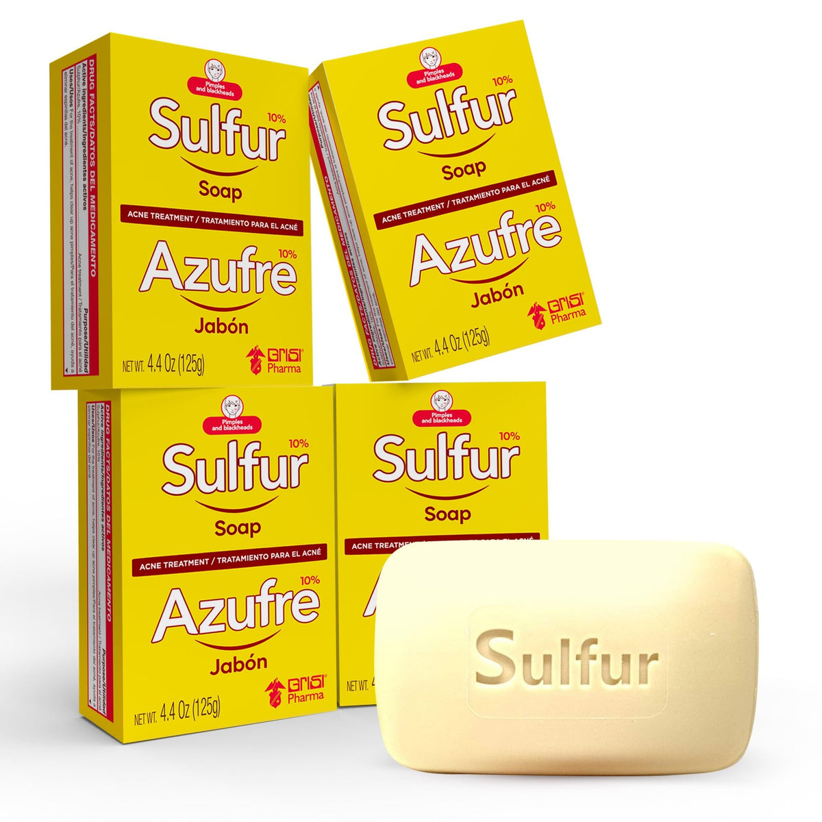 Sulfur Acne Treatment Soap Bars - 4 Pack, Deep Cleansing & Blackhead Reduction