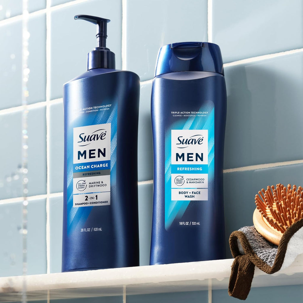 Men Refreshing 2-in-1 Body & Face Wash with Glycerin & Vitamin E - Paraben & Phthalate Free, 18 FL OZ
