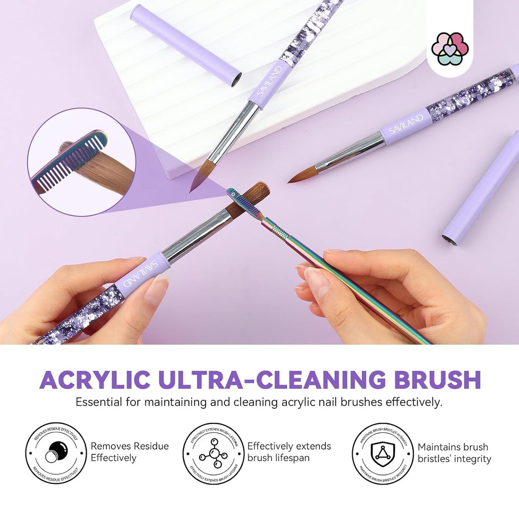 Kolinsky Acrylic Nail Brush Set with Cleaning Tool - 6/10/14 Sizes for Nail Art & Extensions