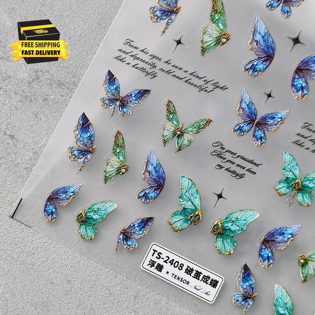 Self-Adhesive 5D Embossed Butterfly Nail Art Stickers for Manicure