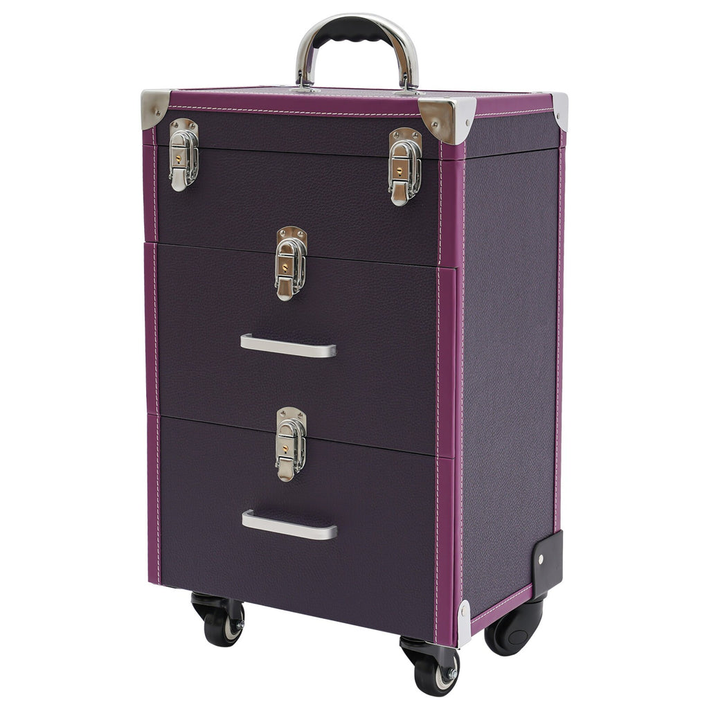 Lockable 3-Layer Rolling Makeup Case with Wheels and Organizer