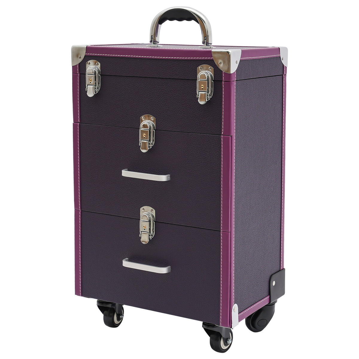 Lockable 3-Layer Rolling Makeup Case with Wheels and Organizer