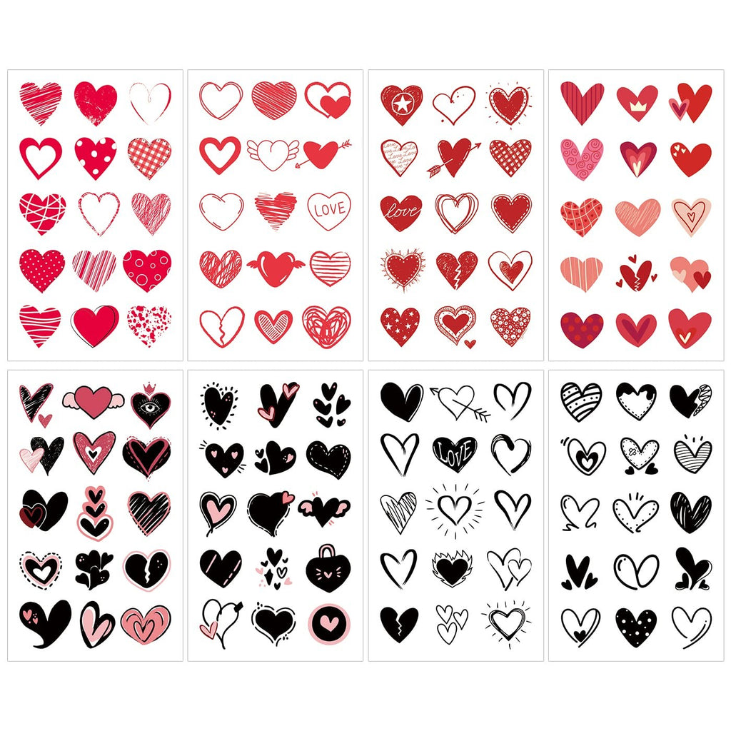 Valentine Heart Temporary Tattoos - 8 Sheets, 120 Pieces, 4.13 x 2.36 in
