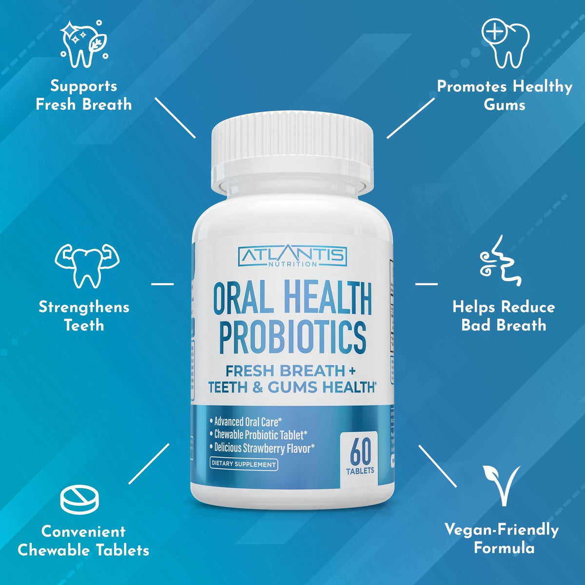 Oral Probiotics Chewables for Teeth and Gums - 60 Count, Supports Fresh Breath and Oral Health