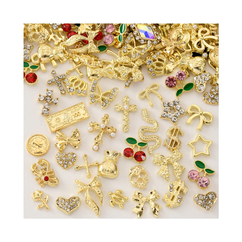 Gold Nail Charms and Gems Set for DIY Nail Art - 100 Pieces