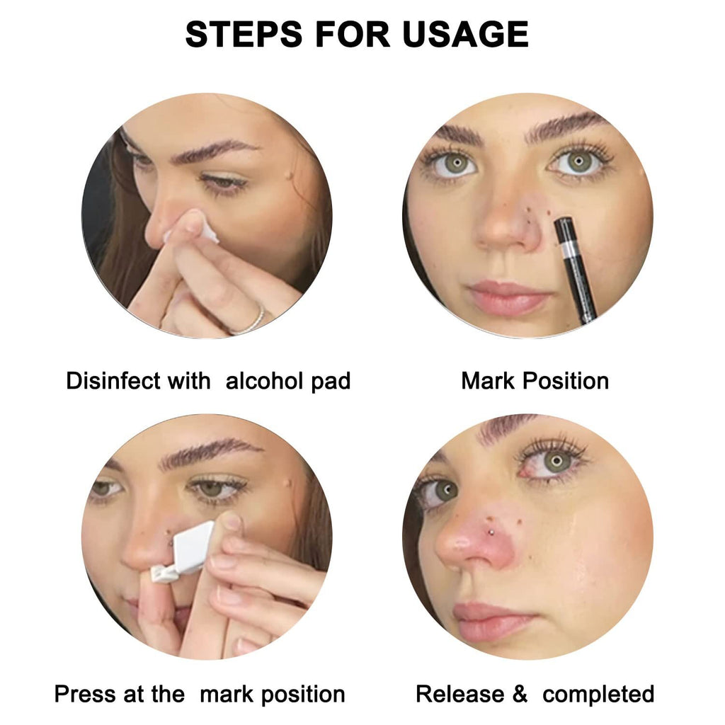 Disposable Nose Piercing Kit 2 Pack with 10 Nose Studs - Self Piercing Gun