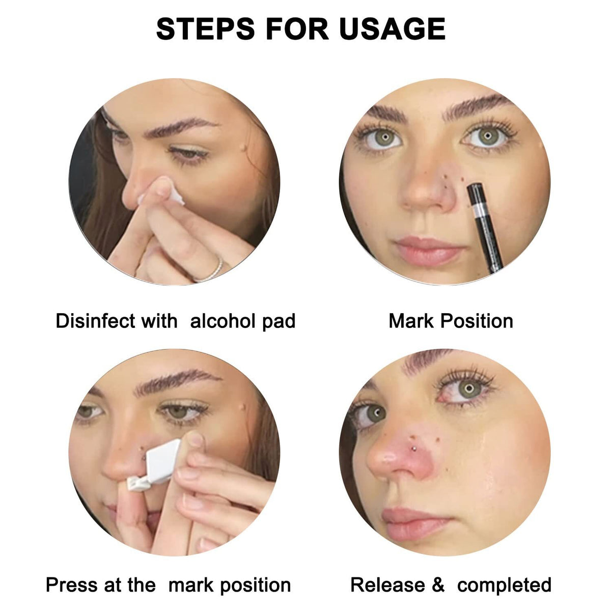 Disposable Nose Piercing Kit 2 Pack with 10 Nose Studs - Self Piercing Gun