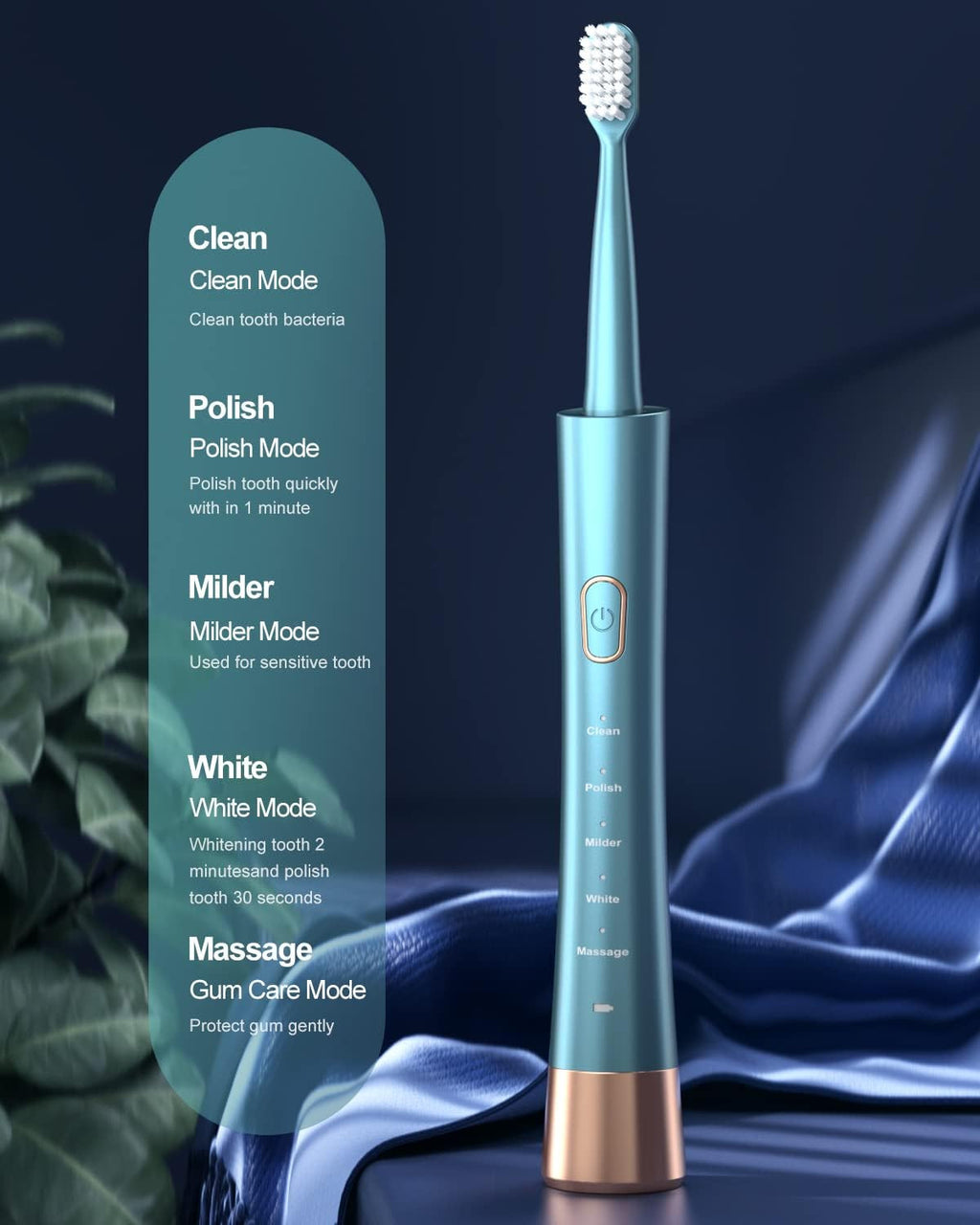 USB Rechargeable Sonic Electric Toothbrush for Adults with 8 Brush Heads and 5 Modes
