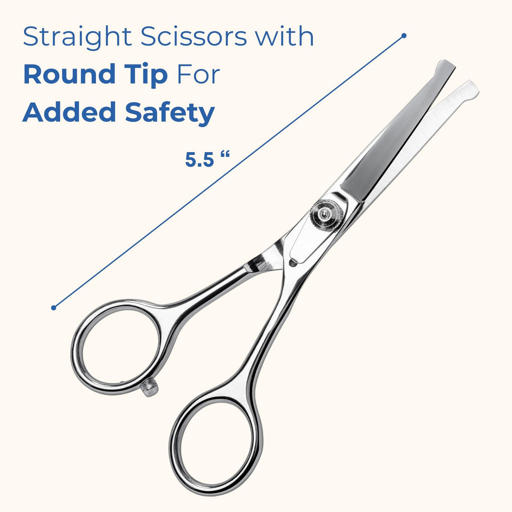 Pet Grooming Scissors Set with Round Tips for Dogs & Cats - Silver