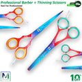 Professional Hairdressing Scissors Set – Thinning & Straight Barber Shears, 6.5 Inch, Red & Blue