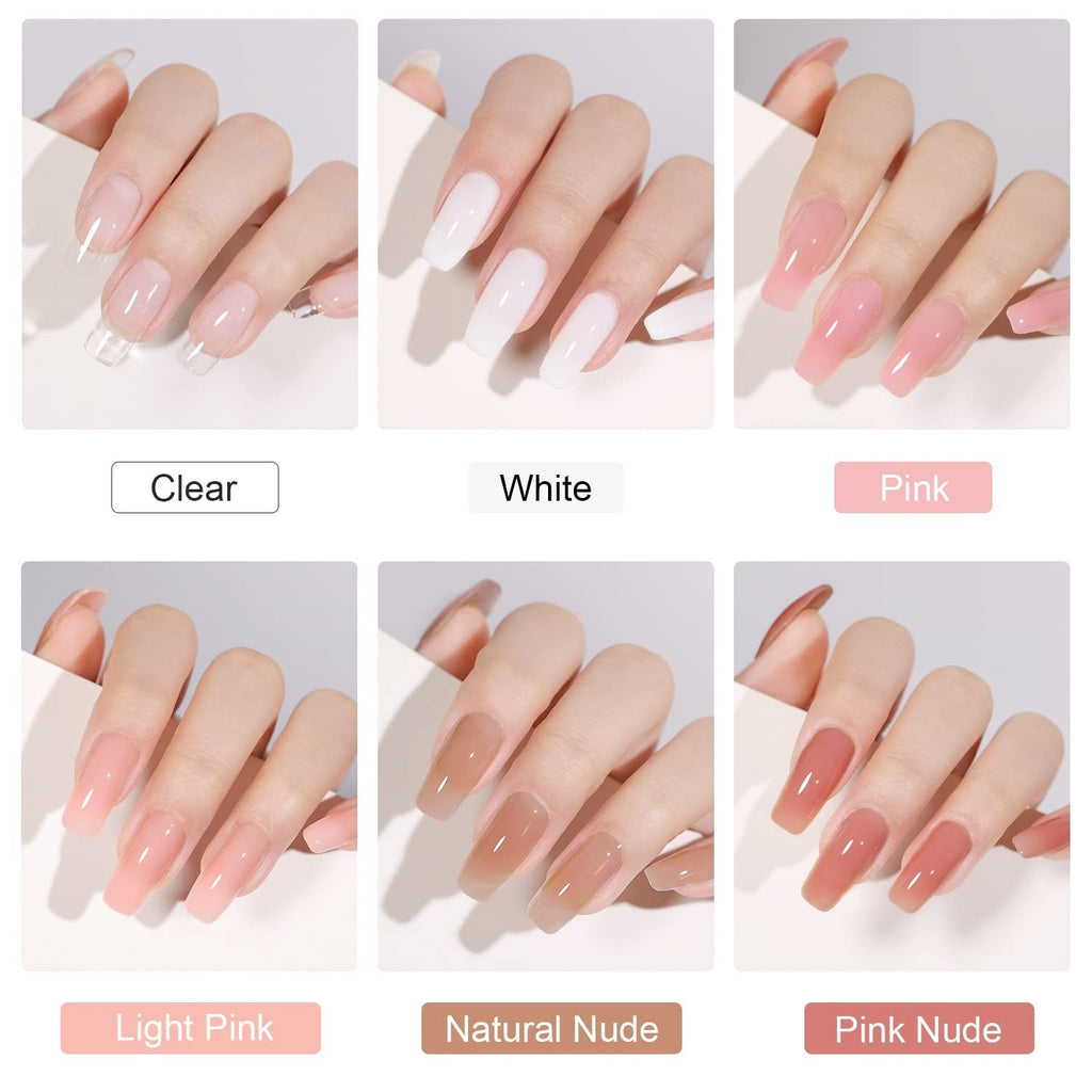 Poly Gel Nail Kit with UV Light - 6 Color Builder Extension Set for Beginners