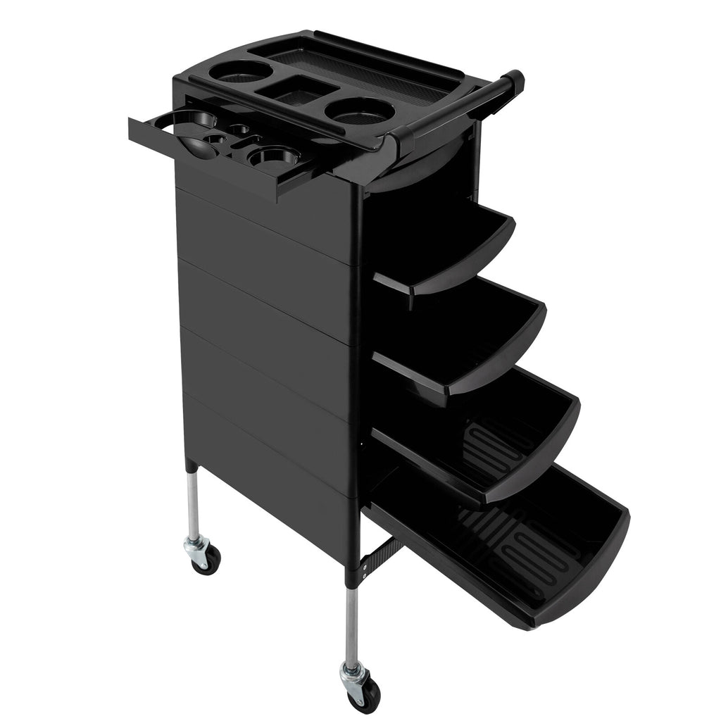 Salon Trolley Cart with 5 Drawers & Side Trays - Mobile Hair Styling Storage