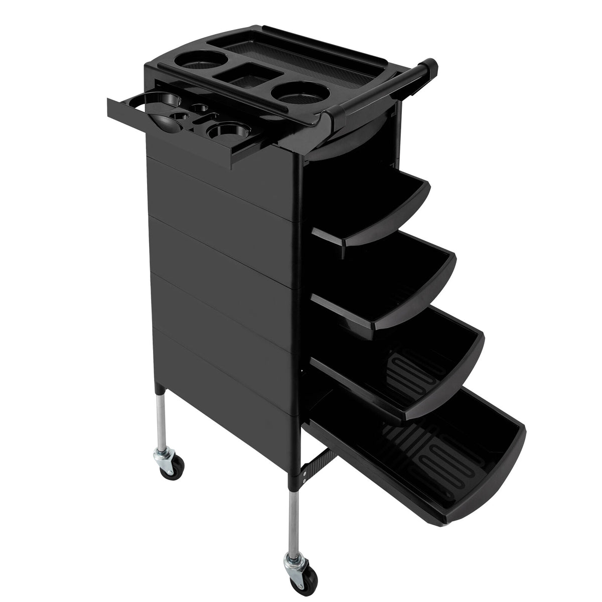 Salon Trolley Cart with 5 Drawers & Side Trays - Mobile Hair Styling Storage