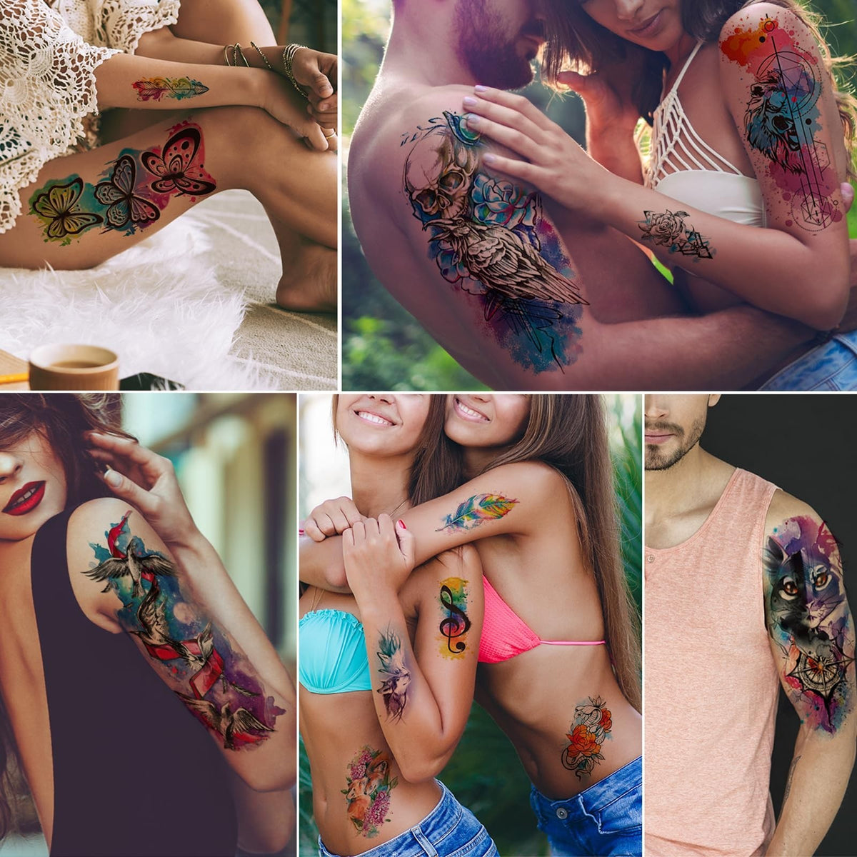 Large Waterproof Temporary Tattoos Set for Women Kids - 86 Sheets Floral & Animal Designs