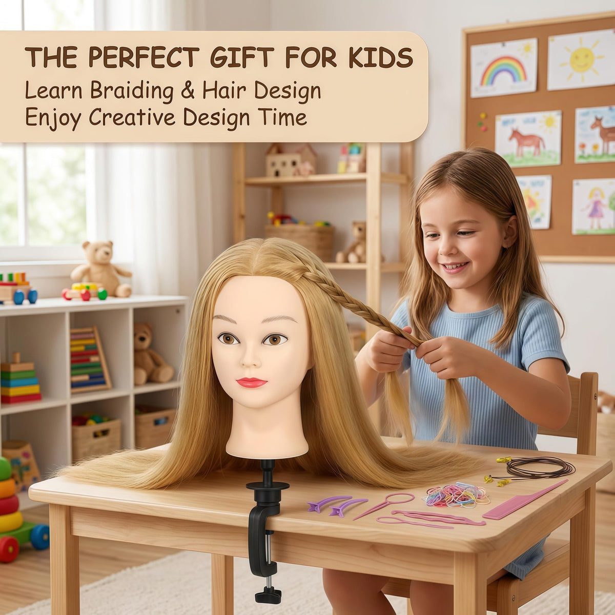 26 Inch Human Hair Mannequin Head for Hair Styling Practice and Braiding