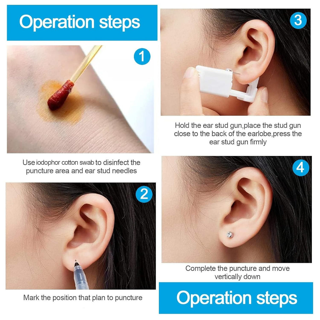Self Ear Piercing Kit - 10 Pack Disposable Gun with Sterling Silver Ear Studs