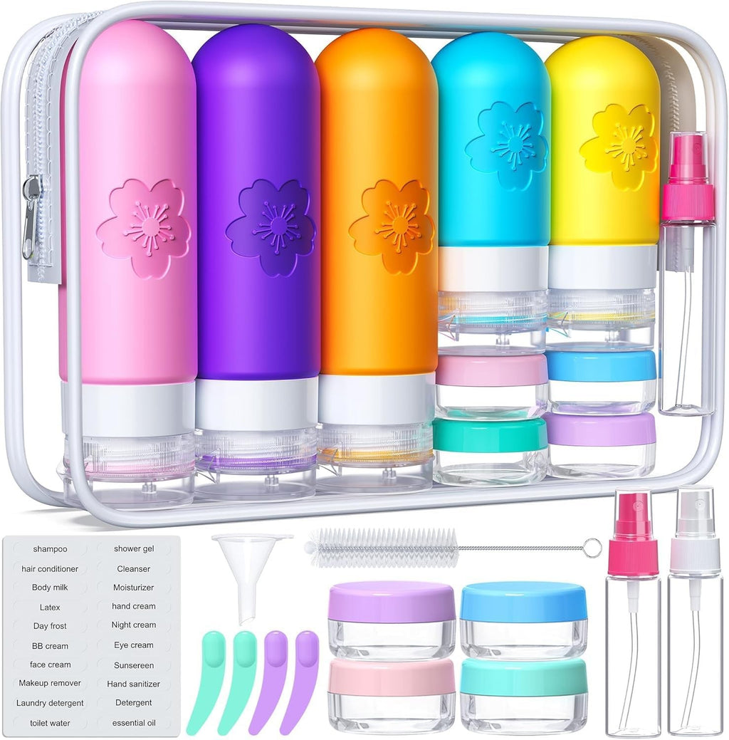20 Pack TSA Approved Travel Bottles Silicone Toiletry Set with Waterproof Bag