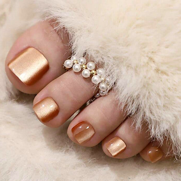 Full Cover Toe Nail Tips Amber Cat Eye Frost 24 Count with Glue