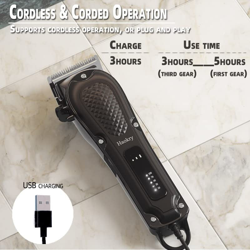 Cordless Hair Clippers for Men Barber Grooming Kit with Adjustable Gears