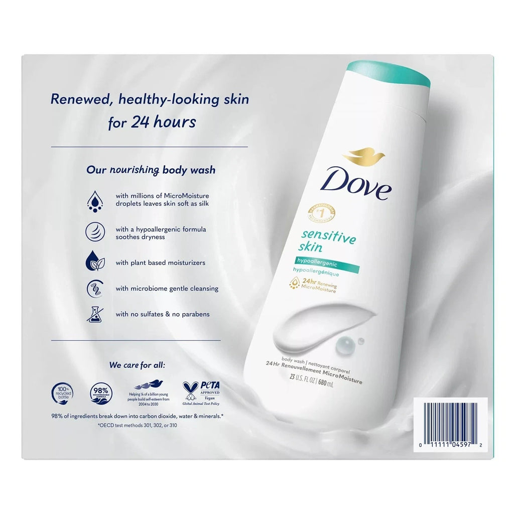 Dove Sensitive Skin Body Wash - Hypoallergenic Moisturizing 23oz Pack of 3