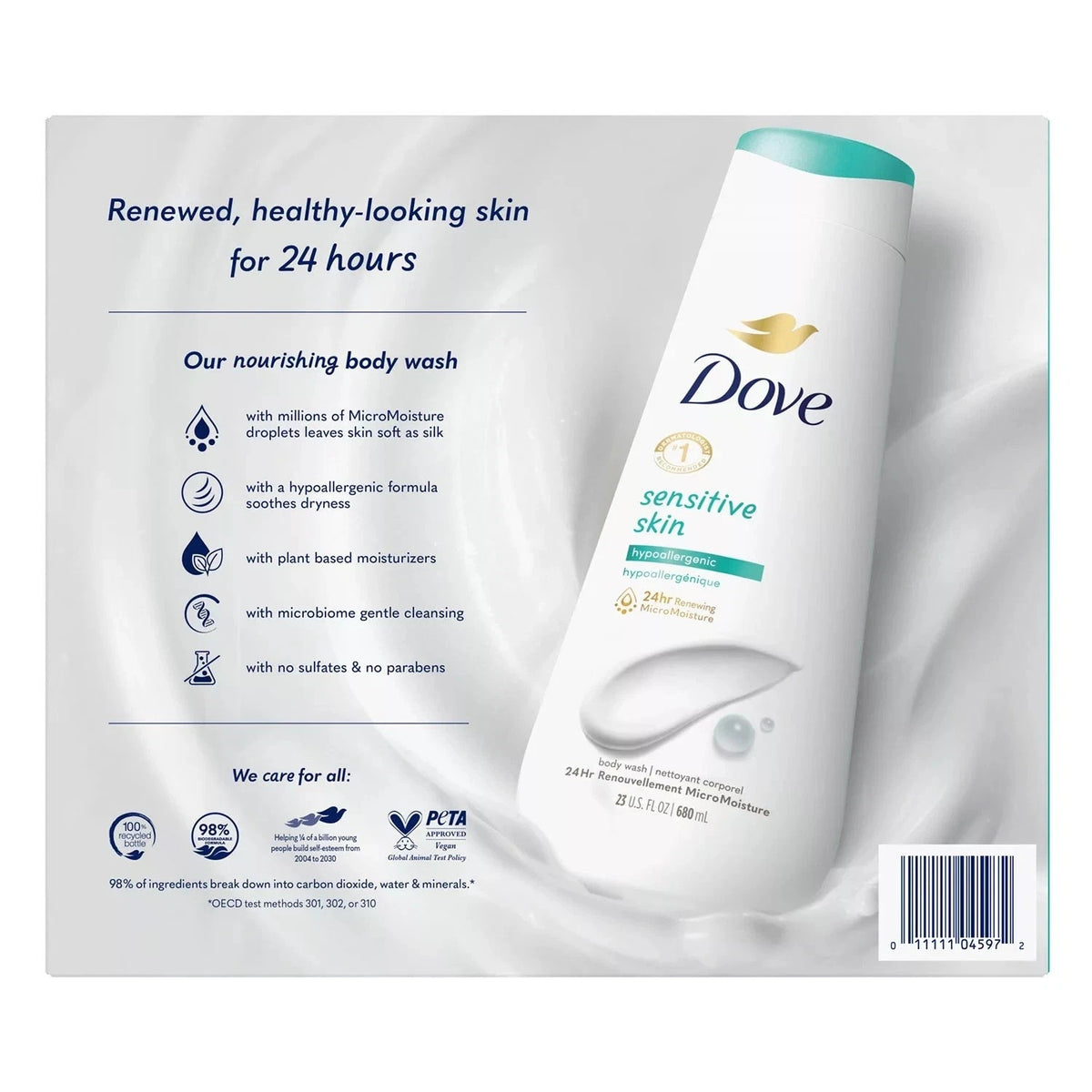 Dove Sensitive Skin Body Wash - Hypoallergenic Moisturizing 23oz Pack of 3