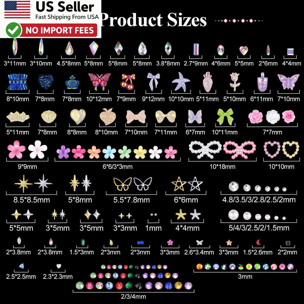 Nail Charms and Gems Kit with Pearls Flowers & Bows - 8 Boxes for Manicure