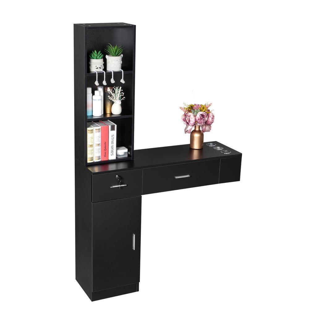 Wall Mount Salon Station with Lockable Drawers for Hair Stylist Spa Cabinets