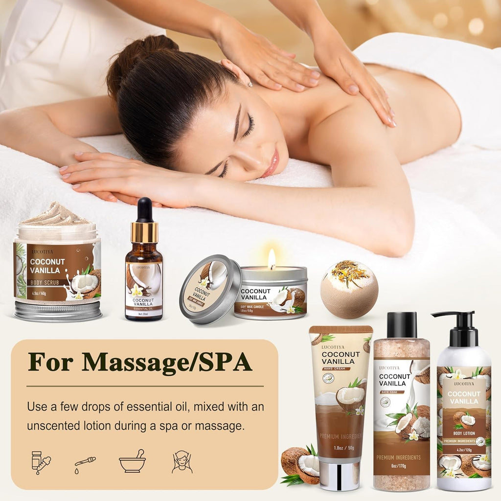 Vanilla Coconut Spa Gift Set for Women - Bath & Body Self Care Kit