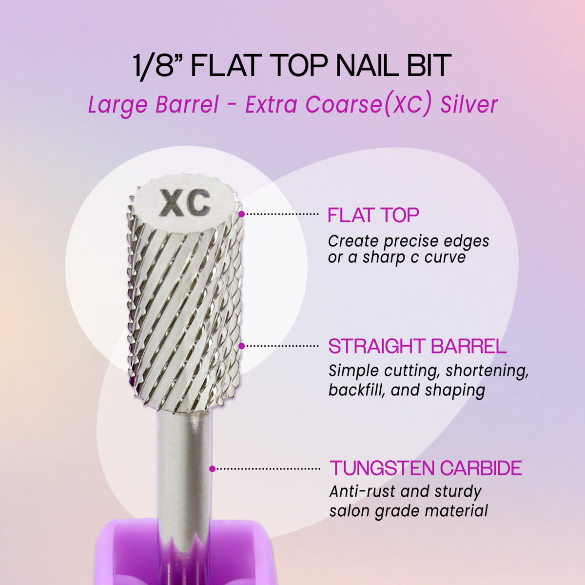 1/8 Inch Shank Carbide Nail Drill Bit - Extra Coarse Flat Top Large Barrel