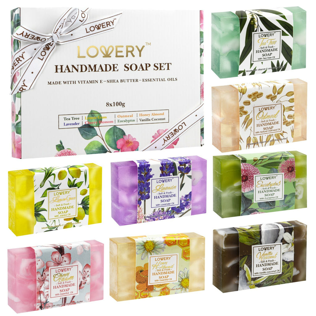 Luxury Handmade Bath Soap Set - 8 Fragrances, 100g Each, Gift Box