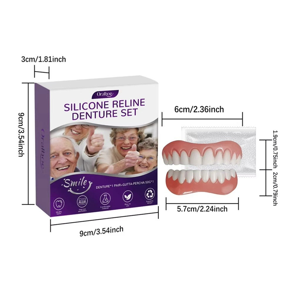 Moldable Silicone Dentures Set for Seniors - Upper & Lower, Comfortable Fit