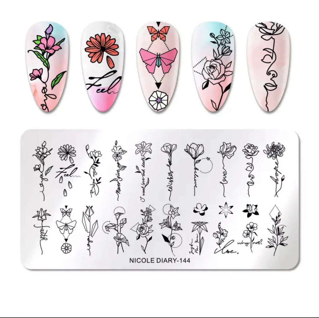 Nail Stamping Plate 144 Floral and Script Design for Nail Art