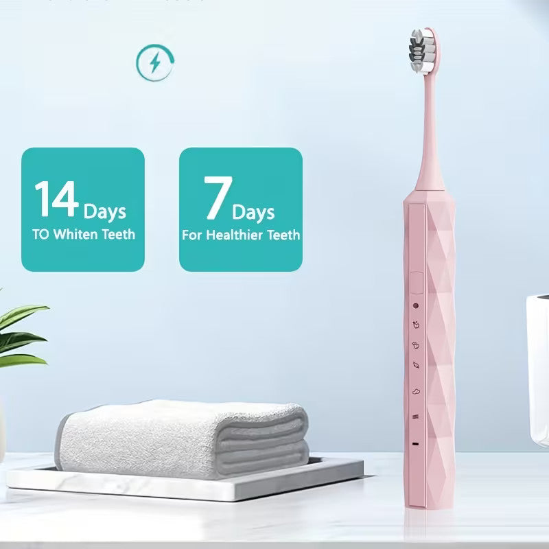 IPX8 Waterproof Electric Toothbrush with 5 Replacement Heads & Timer