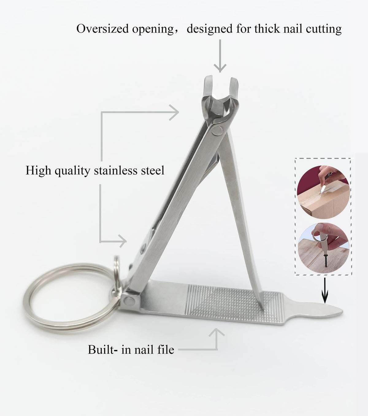 Portable Stainless Steel Nail Clipper with File & Keychain - Travel Grooming Tool