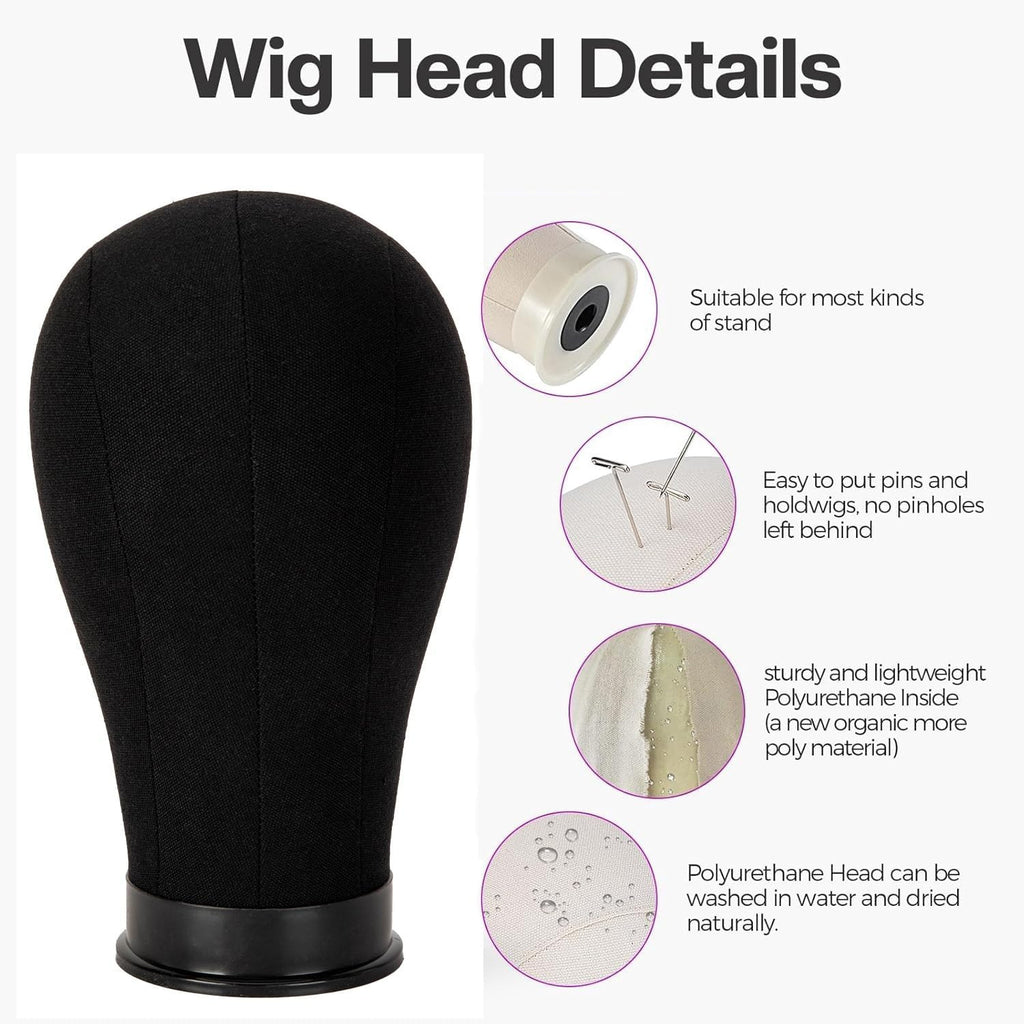 Wig Head with Stand - Canvas Mannequin Head for Wig Making & Display