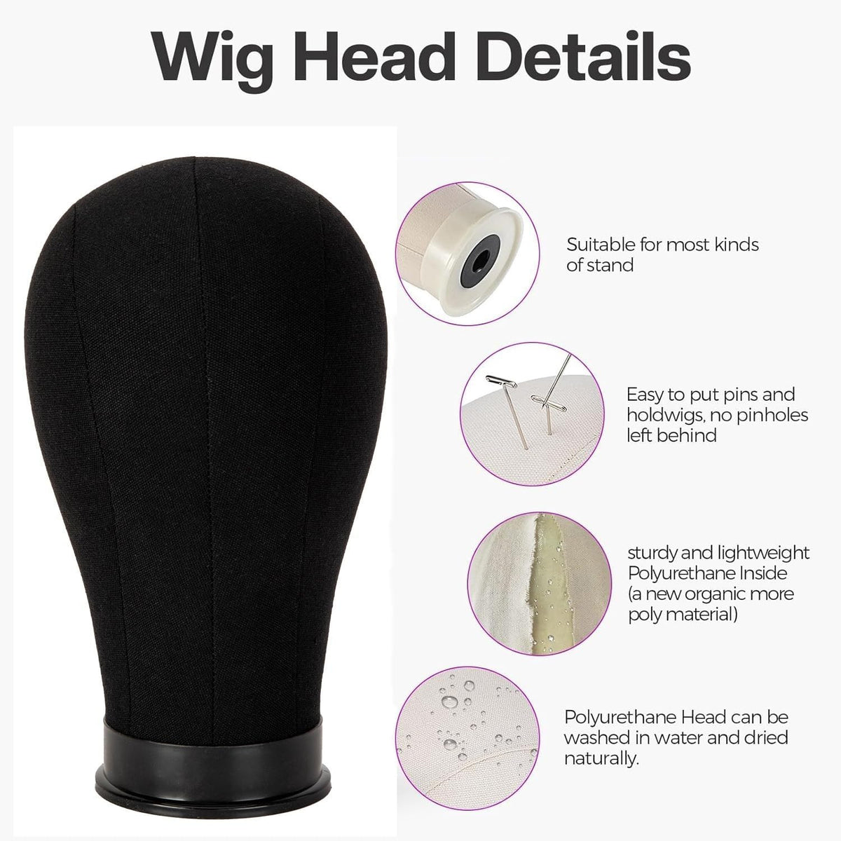 Wig Head with Stand - Canvas Mannequin Head for Wig Making & Display